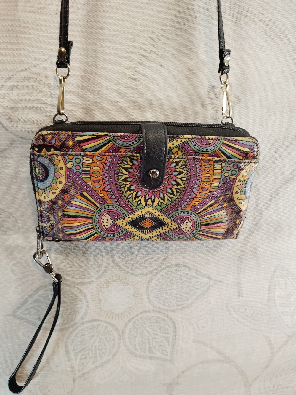 Sakroots Multicolor Mandala Crossbody Wallet - Purple Pink Yellow Green Blue